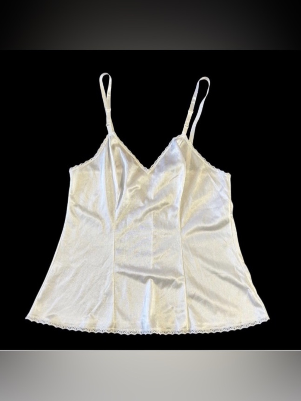 Vintage Adonna White Camisole Top Slip Sz 32 Lace Trim Silky Feminine Dainty Y2K
